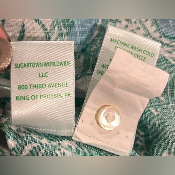 Lilly Pulitzer sea view linen button down shirt in botanical green safari M - Picture 10 of 12